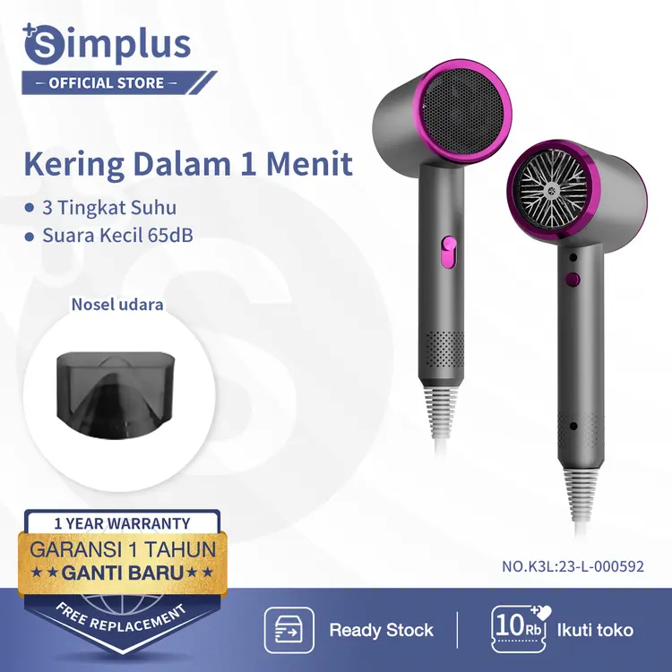 Simplus Hair Dryer 600W Hot Cold Pengering Rambut Panas Dingin Low Watt 3 Tingkat Suhu Portable Cepat Kering (Garansi Resmi 1 tahun/ COD)
