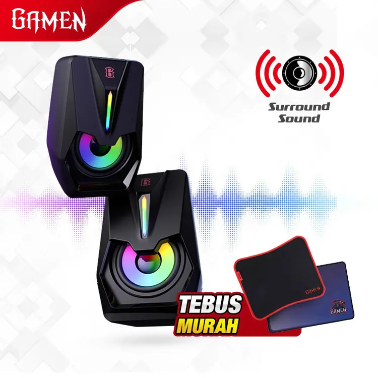 GAMEN Speaker PC Gaming Surround Sound 7 Mode RGB 6W GS2 USB/AUX Laptop / PC / Komputer Powerful Bass Speaker Laptop Full Bass Speaker Komputer Speaker Bass Speaker Monitor Speaker Gaming Speaker Computer Original - Garansi 1 Tahun