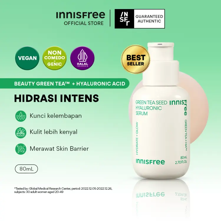 Innisfree Green Tea Seed Hyaluronic Serum 80ml / Serum untuk Kulit Glowing
