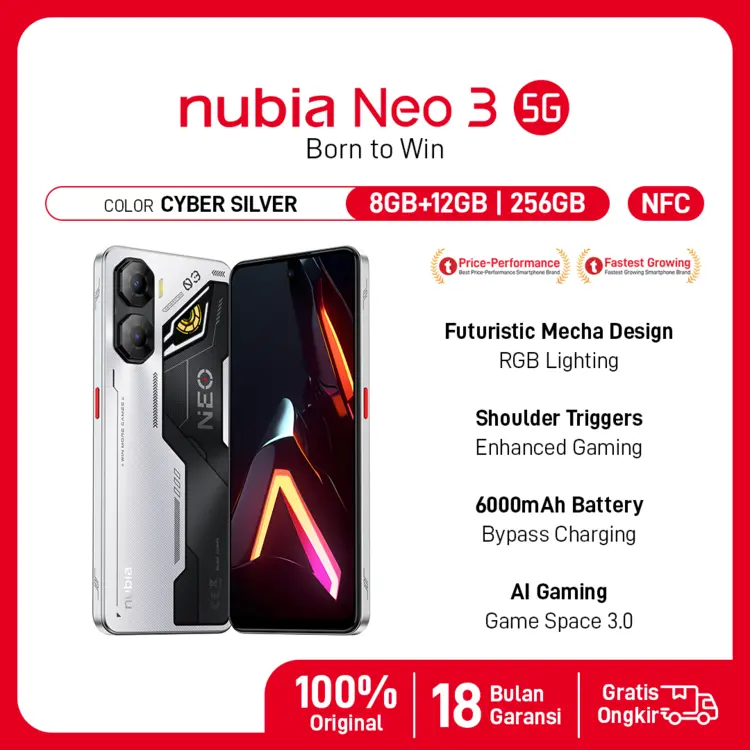 [NEW LAUNCHING ] HP Gaming nubia Neo 3 5G RAM 20 GB (8 + 12 GB) ROM 256GB 6000 mAH Fast Charging 33W Garansi Resmi