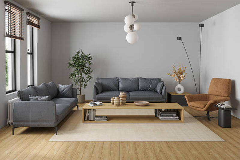 interior ruang tamu japandi modern dengan desain minimalis dan elemen alami - meja ruang tamu potret stok, foto, &amp; gambar bebas royalti