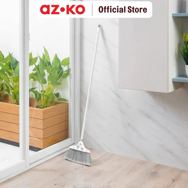 AZKO Proclean Set Sapu Motif Bunga 5529 - Putih/Abu-Abu Multifunctional Floor Broom Sapu Serbaguna Alat Kebersihan Pembersih Debu Kotoran Lantai