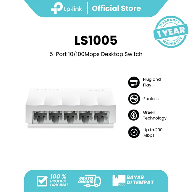 TP-Link LS1005 | 5 Port Desktop Switch | 10/100Mbps | Unmanaged | Ethernet Splitter | Plug & Play