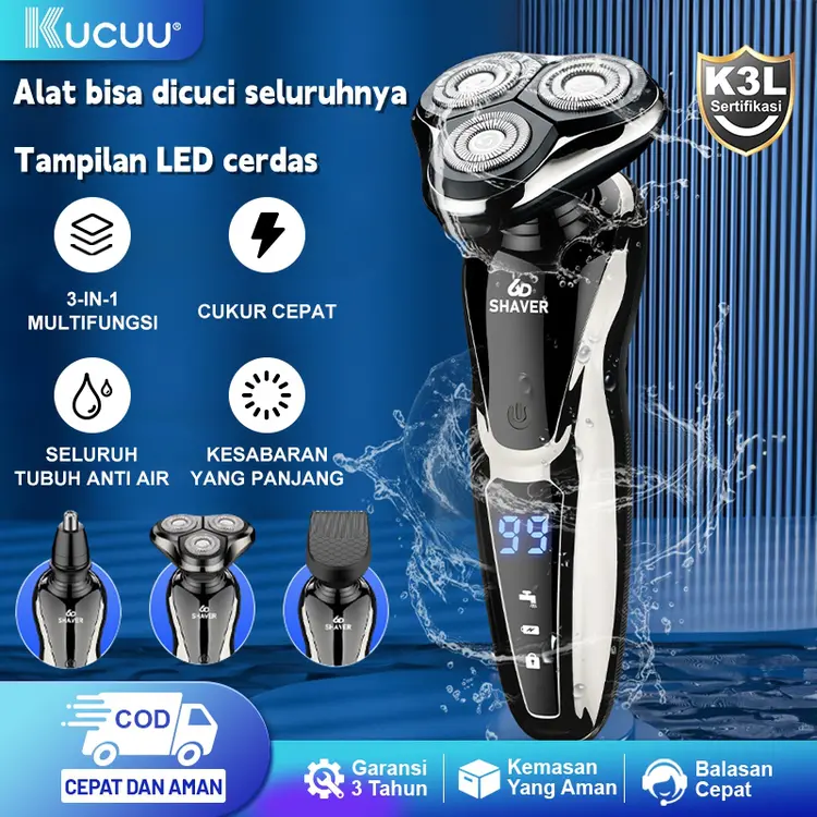 KUCUU Cukuran Jenggot Electric/ pencukur kumis/pencukur jenggot/6D alat cukur kumis dan jenggot Listrik Portable 3In1 Tahan air LED display