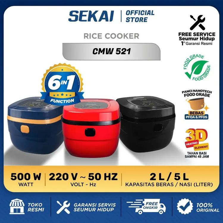 SEKAI NOVA Rice Cooker Digital 6 in 1 / Penanak Nasi Magic Com 2 L /  CMW 521