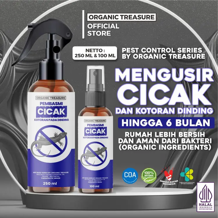 ORGANIC TREASURE - PEMBASMI CICAK Spray Pembasmi Hama Rumah Tangga Series (Pest Control, Bugs Killer, Anti Cicak, Anti Tungau, Anti Tikus, Anti Rayap, Anti Semut, Anti Ketonggeng, Anti Kalajengking) Berbahan Organik, Aman untuk anak dan Bumil