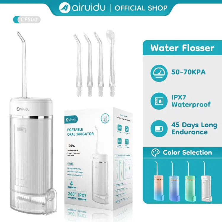 Airuidu CF500 Water Flosser 160ML Foldable Water Floss Gigi Oral Lrrigator Pembersih Gigi 3 Mode Pembilasan Tiga Kecepatan Pengisian USB Pembersih Karang Gigi