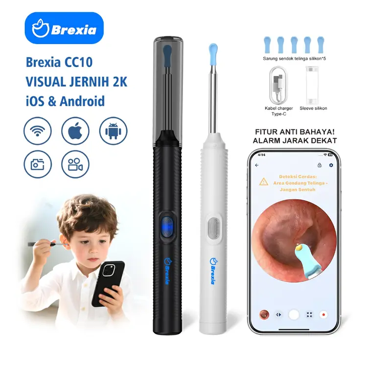 Brexia Korek Kuping Kamera Pembersih Telinga Dengan Kamera LED [Waterproof Smart Visual Stick WlFl Ear WaxRemoval] Tool with Camera Earwax Removal Cleaning Kuping CC10 Camera Ear
