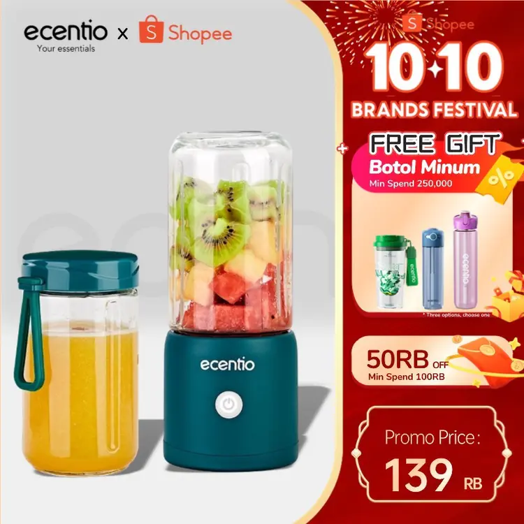 ecentio Kaca blender 8 Mata Pisau Portable 380+380ml Usb Juicer Mini Multifungsi