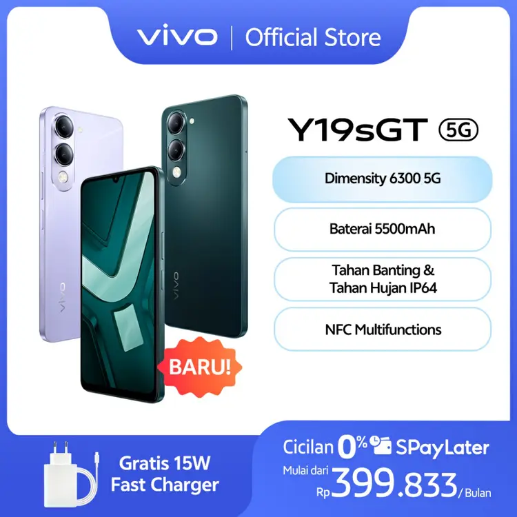 [Online Exclusive] vivo Y19s GT 5G - Dimensity 6300 5G, 5500mAh Tahan Lama, NFC Multifunctions, Tahan Banting & Hujan, 50MP Kamera Utama, AI Erase