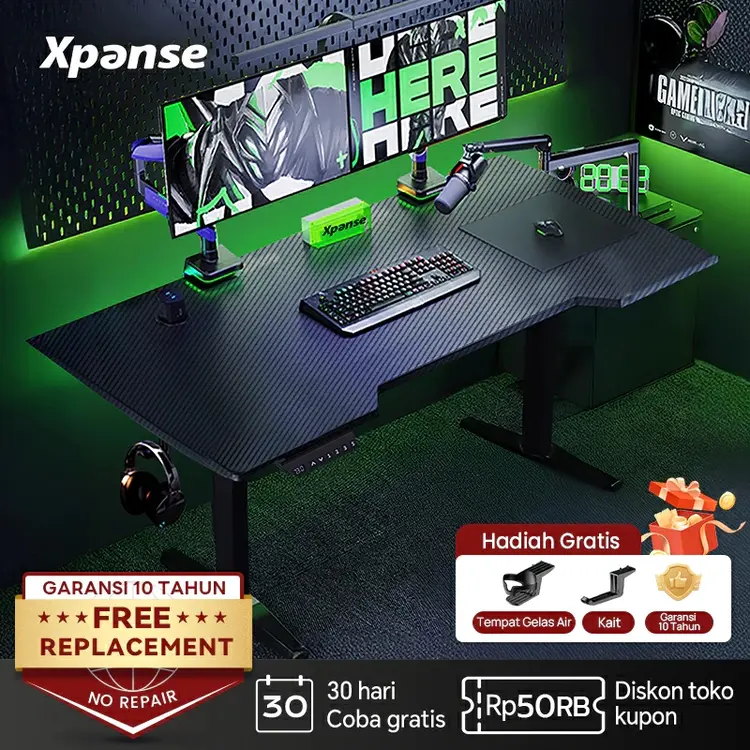 Xpanse Serat Karbo Meja Gaming Meja Kerja Elektrik Meja Belajar Meja Komputer Kantor Adjustable Desk