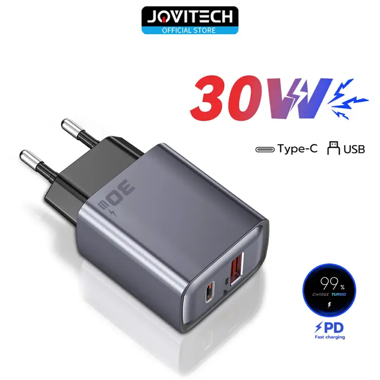Jovitech Charger Adaptor 30W Dual Port Charger Fast Charging Type-C + USB PD iOS Android - CA02