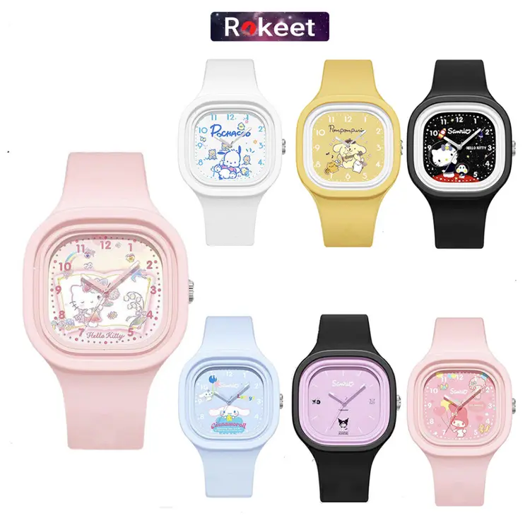 Rokeet Jam Tangan Rubber Analog Karakter Lucu Kuromi Cinnamoroll Sanrio Wanita Anak Perempuan