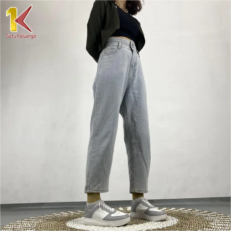 1K Celana Jeans Panjang Straight Highwaist Dua Kancing P178 Celana Jins Boyfriend HW Loose Wanita
