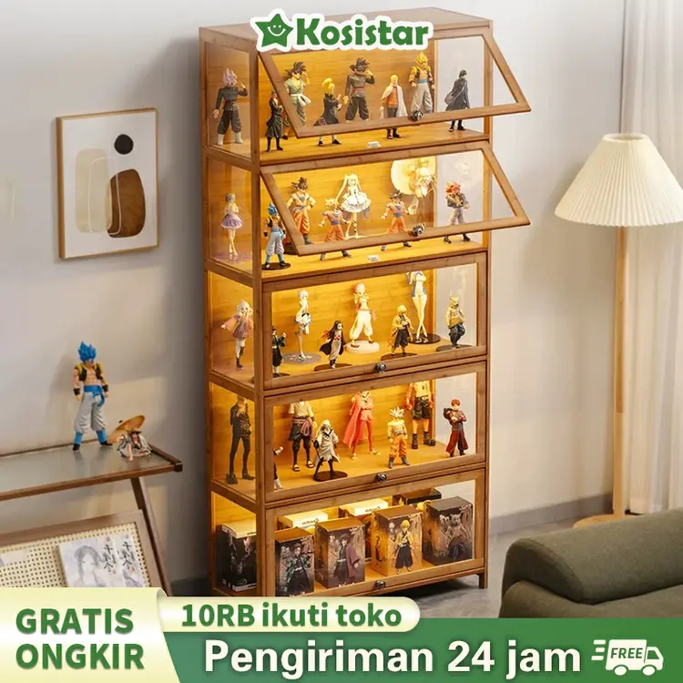 Kosistar-Lemari Pajangan Etalase Akrilik Kaca Transparan Lemari Display pameran Model Mainan Lemari Penyimpanan Rumah