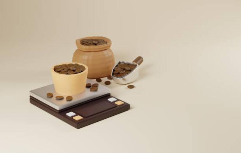 biji kopi dalam gelas pada skala digital. render 3d - timbangan dapur digital potret stok, foto, & gambar bebas royalti