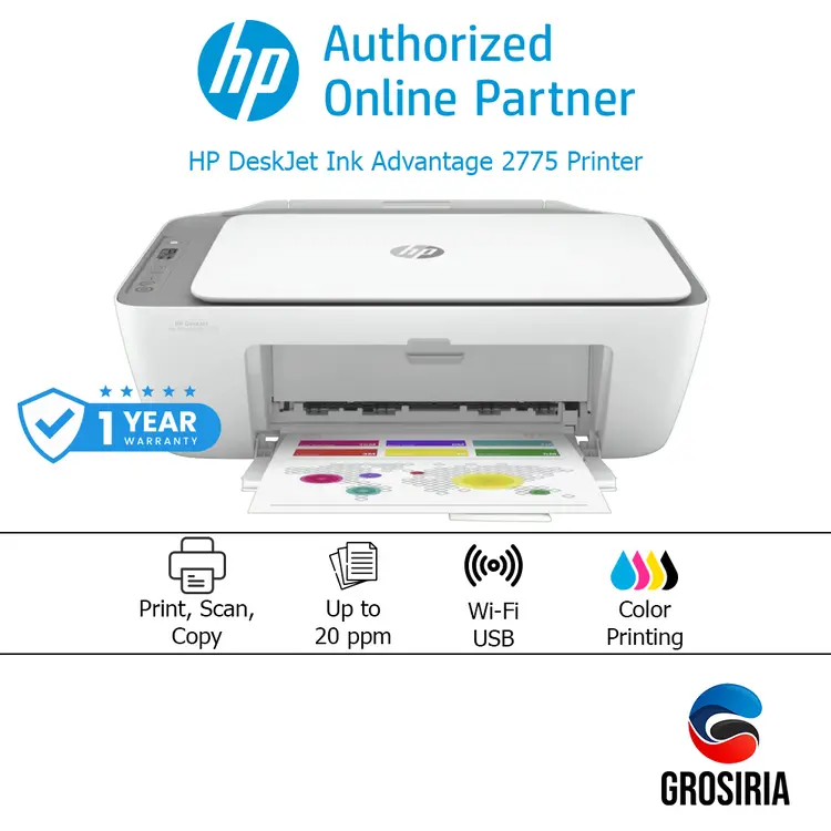 HP Printer Deskjet 2875 2775 All In One Print Scan Copy Wireless Wifi [60K54D]