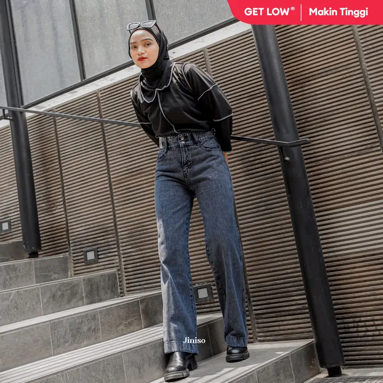 JINISO: Highwaist Baggy Jeans 503 GET LOW, Black,32