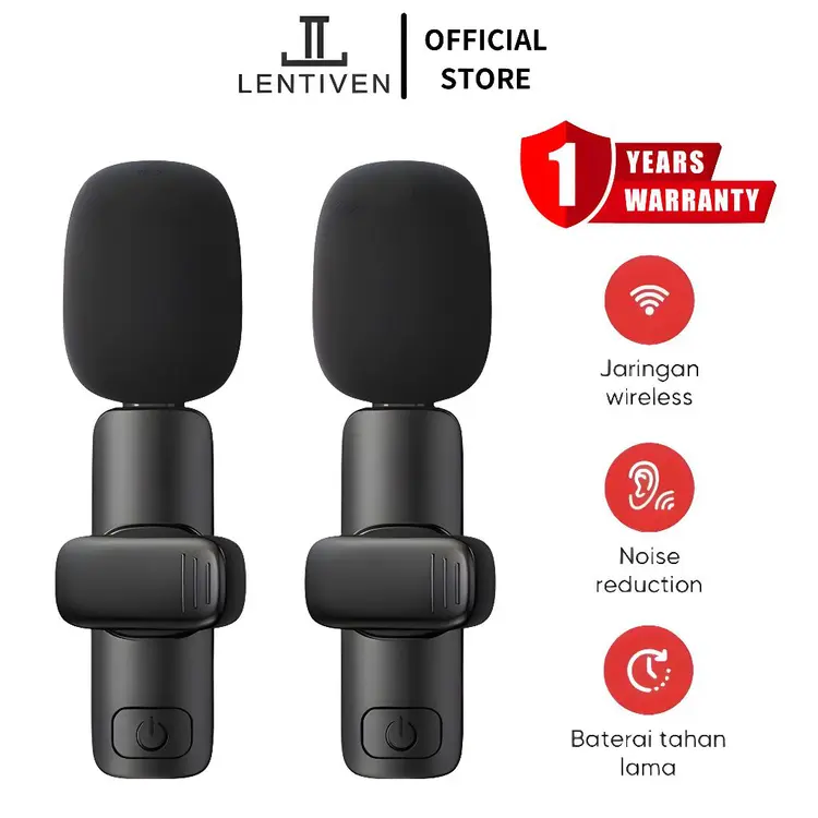 LENTIVEN Wireless Mikrofon dengan Clip on Wireless microphone Mikrofon