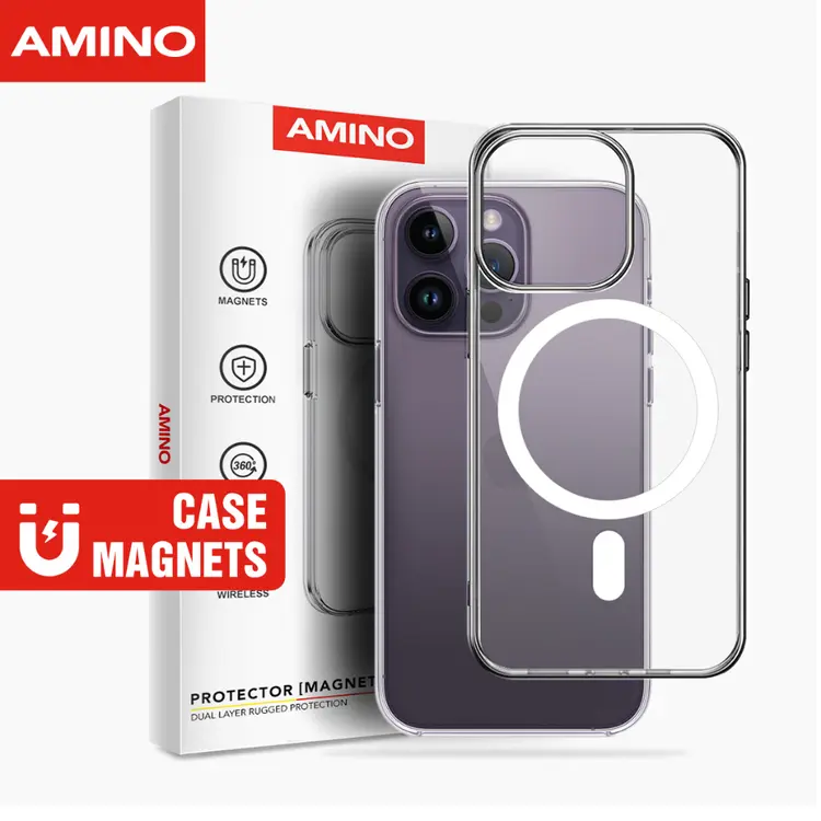 AMINO Magnetic Case Untuk Iphone 14 14 Pro 14 Plus 14 Pro Max Clear Hybrid Bumper Casing / Magnetik Support Wireless Charging Casing Clear