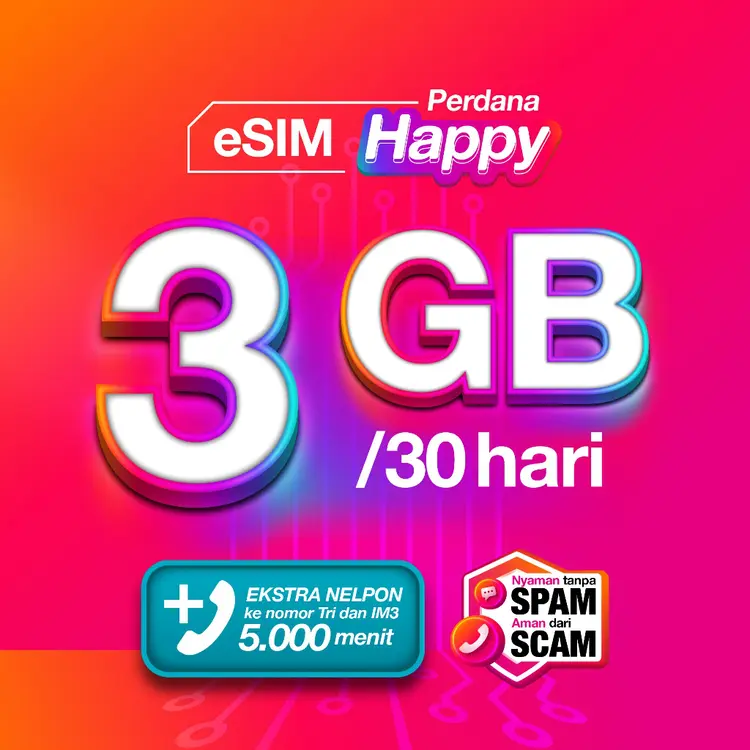 eSIM Perdana Tri Happy 3GB