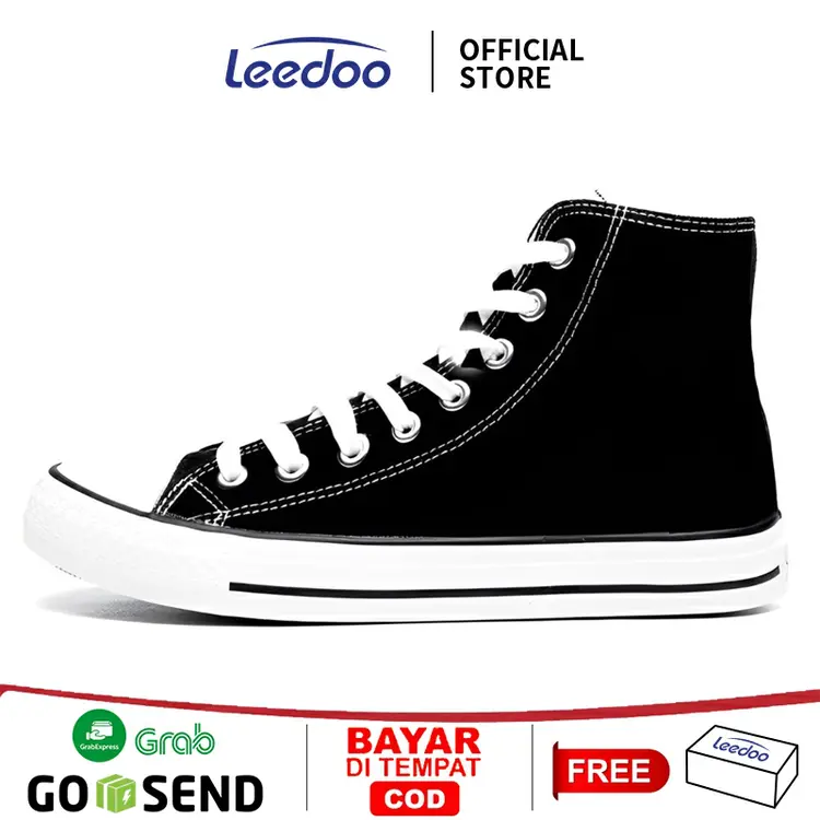 Leedoo Sepatu Pria Kekinian Casual Sneakers Santai  Fashion Sekolah Kerja All Black Shoes MC304