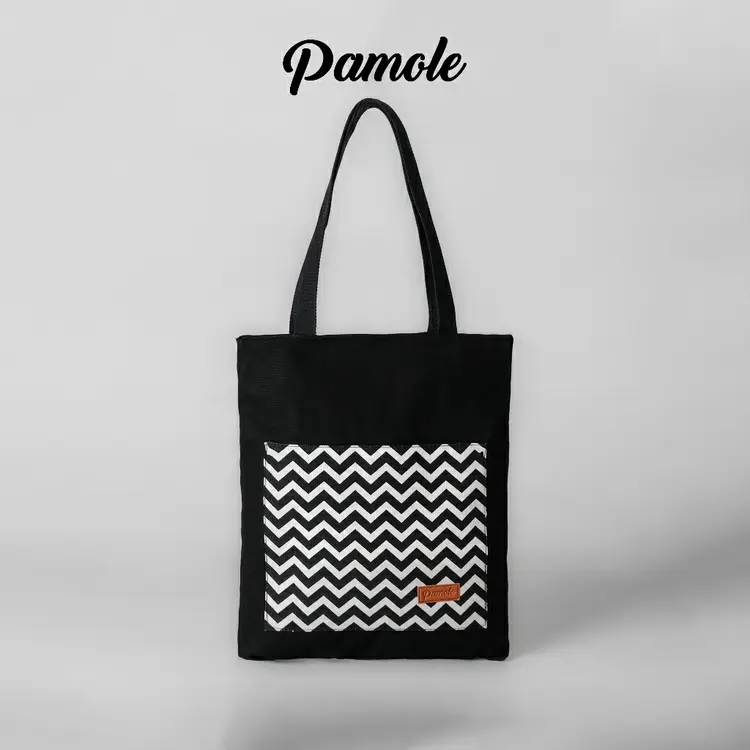 Pamole - Tote Bag Kekinian Bahan Kanvas Penutup Resleting Full Furing Lapis Dalam - Anna Series