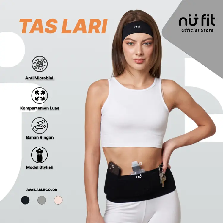 Nu Fit - (HITAM, ABU dan PINK) Tas Lari Unisex - Tas Lari - Tas Pinggang Olahraga - Tas Pinggang Multi Fungsi - Running Belt - Tas Running -  Tas Lari Pria - Tas Lari Wanita - Tas Lari Unisex - Running Belt Unisex - Tas Lari Elastis