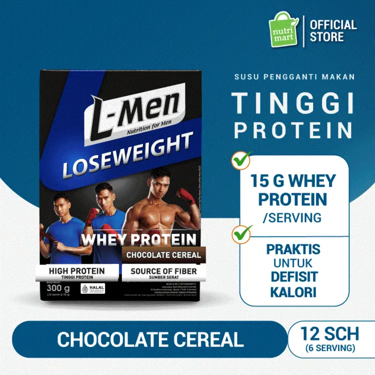 L-Men Lose Weight Chocolate Cereal 300g / 12 Sachet - 15g Whey Protein - 6 Serving - Dilengkapi L-Carnitine