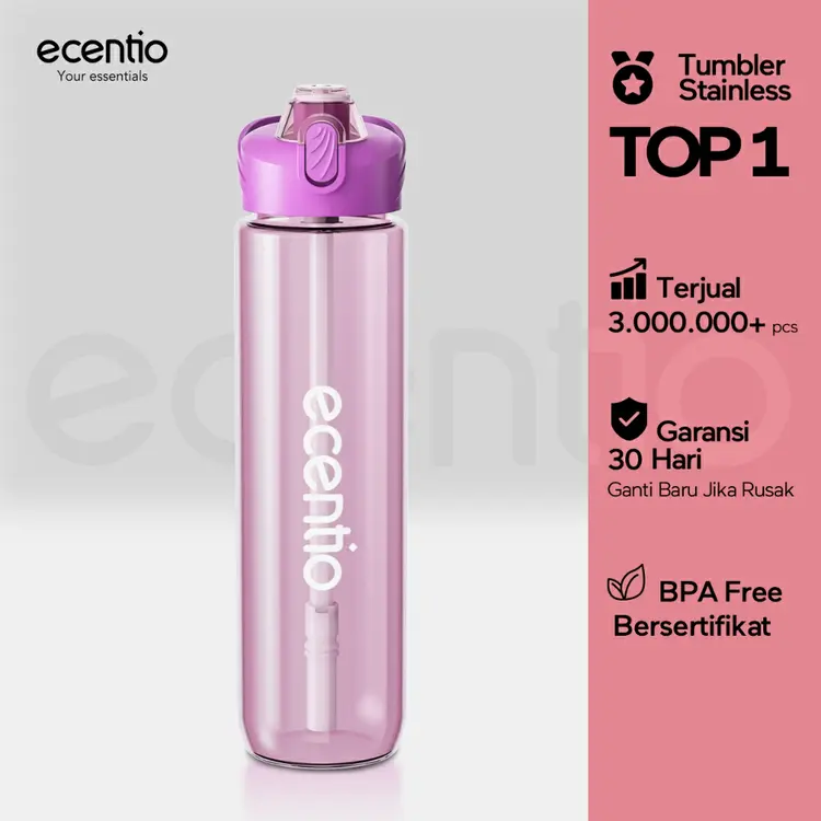 ecentio botol minum 1000ml Portable Botol air Anak Sport 1 Liter Outdoor Anti Bocor Tahan Dingin Panas BPA Free