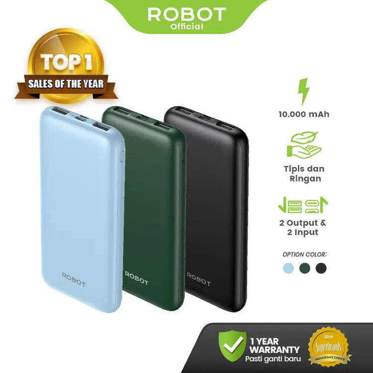 ROBOT PowerBank RT12 10000 mAh Dual Input Output Slim Original Garansi 1 Tahun