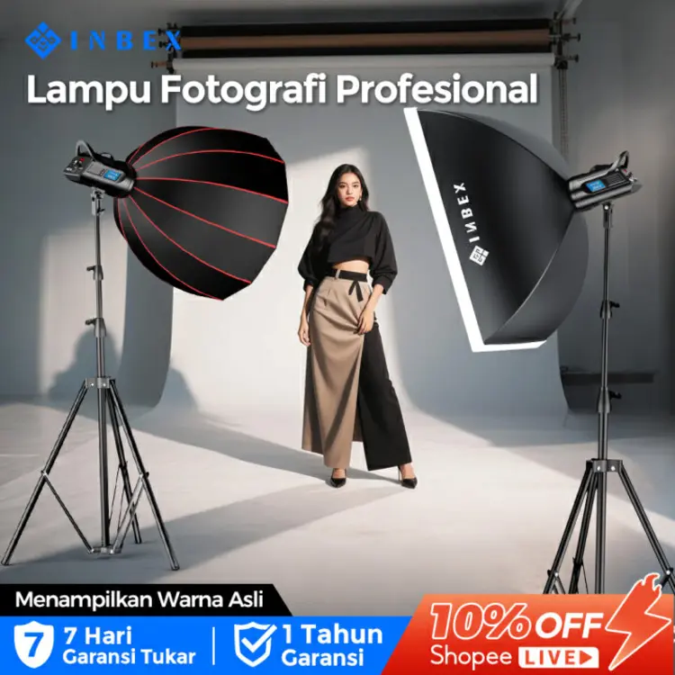 INBEX 100S Lampu Live Streaming Konten Kreator Foto Studio Lighting with LED Display Softbox Light
