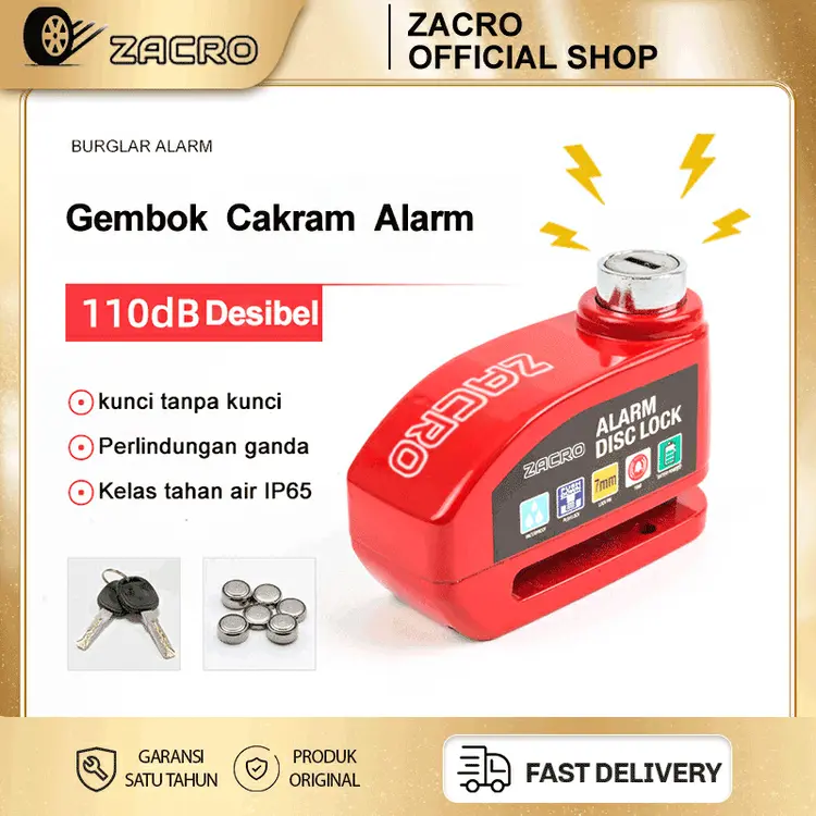 ZACRO Gembok Cakram Alarm Disc Lock Kunci Alarm Gembok Motor Anti Maling