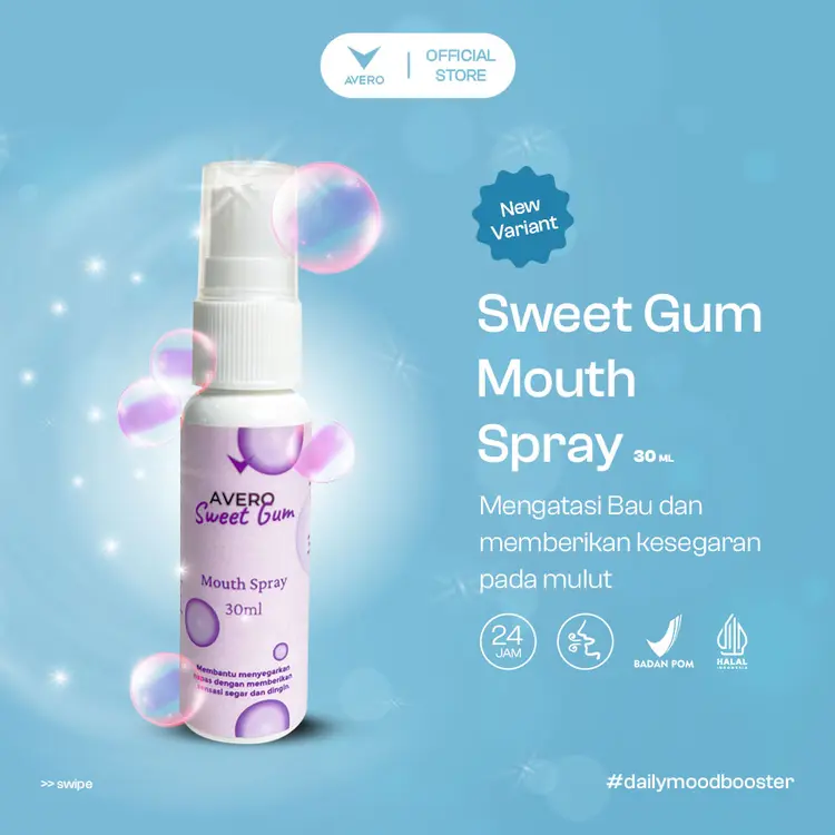 AVERO Sweet Gum Mouth Spray - BPOM Parfum Mulut, Pengharum Mulut & Penyegar Mulut