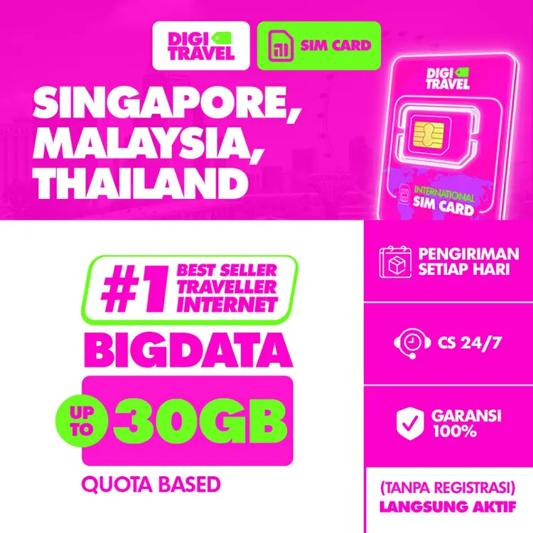 SIM Card Singapore Malaysia Thailand Kuota Besar Data Internet Roaming Langsung Aktif - DIGITRAVEL