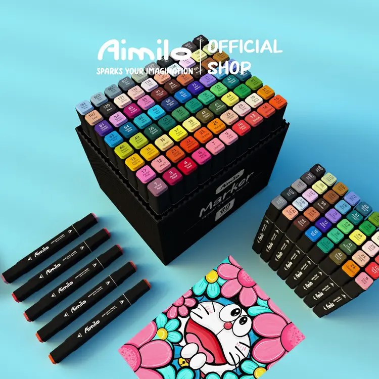 [READY] Aimilo Spidol Warna Warni 1 Set Sketch Marker 2 Tip Touch Marker 48/60/80 Warna