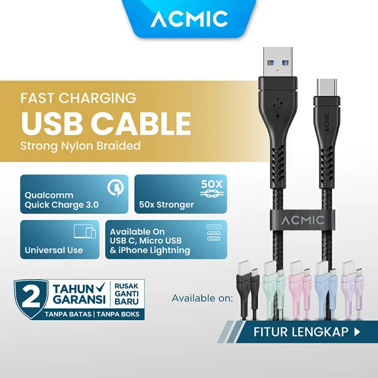 ACMIC Braided Line Kabel Data Charger 100cm Fast Charging Cable
