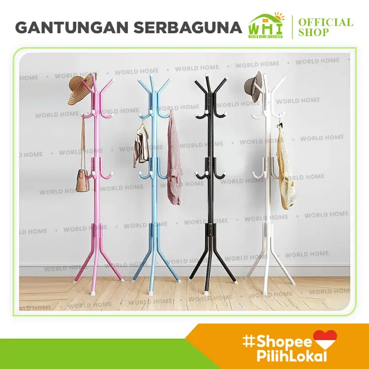 World Home Stand Hanger Gantungan Baju Coat Gantungan Tas Dan Topi Tas Multifungsi Rak Baju