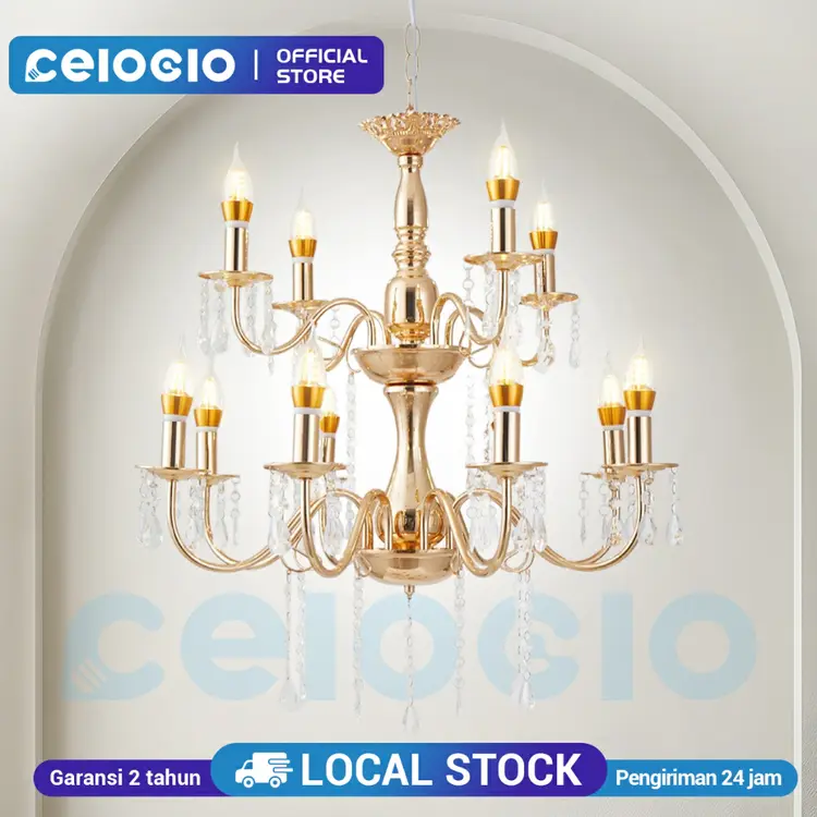 CELOGLO Retro 6/8/8+4 Lampu Gantung Ruang Tamu Lampu Dekorasi Wedding Terbaru lampu kristal gantung mewah