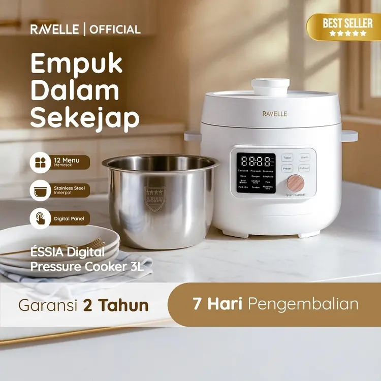 RAVELLE ÉSSIA Digital Pressure Cooker 3L  Panci Stainless Food Grade- Panci Presto Listrik Stainless Pot