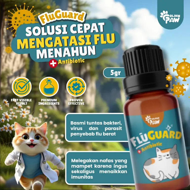 Golden Paw - FLU-GUARD 5gr Obat Kucing Flu Berat Susah Sembuh dan untuk Demam Pilek Bersin Ampuh