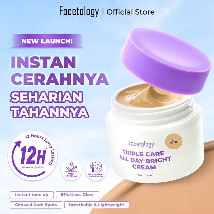 [NEW LAUNCH] Facetology Triple Care All Day Bright Cream 10gr - Day Cream Shades Light Neutral Warm Dengan Medium Coverage Bantu Mencerahkan