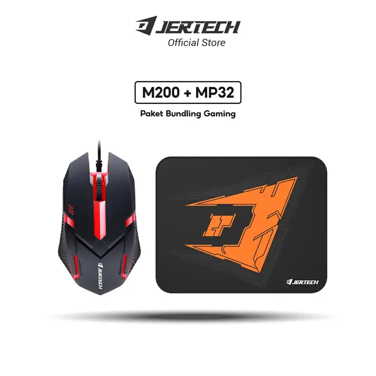JERTECH - Paket Bundle Mouse Gaming M200 Plus Mousepad MP32 Lampu LED RGB