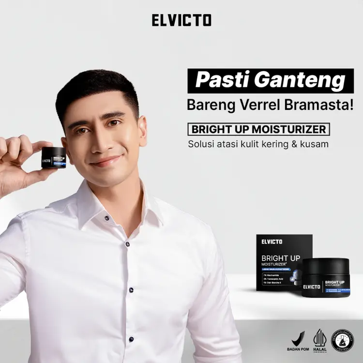 [REAL 7% NIACINAMIDE] ELVICTO BRIGHT UP MOISTURIZER+ 15&30gr | Pelembap Wajah Pria Moisturizer Pencerah Wajah Pria Dark Spot Moisturizer Brightening Moisturizer Pencerah Wajah Pelembap Wajah Kering dan Kusam Skincare Pria Cream Pemutih Wajah BPOM
