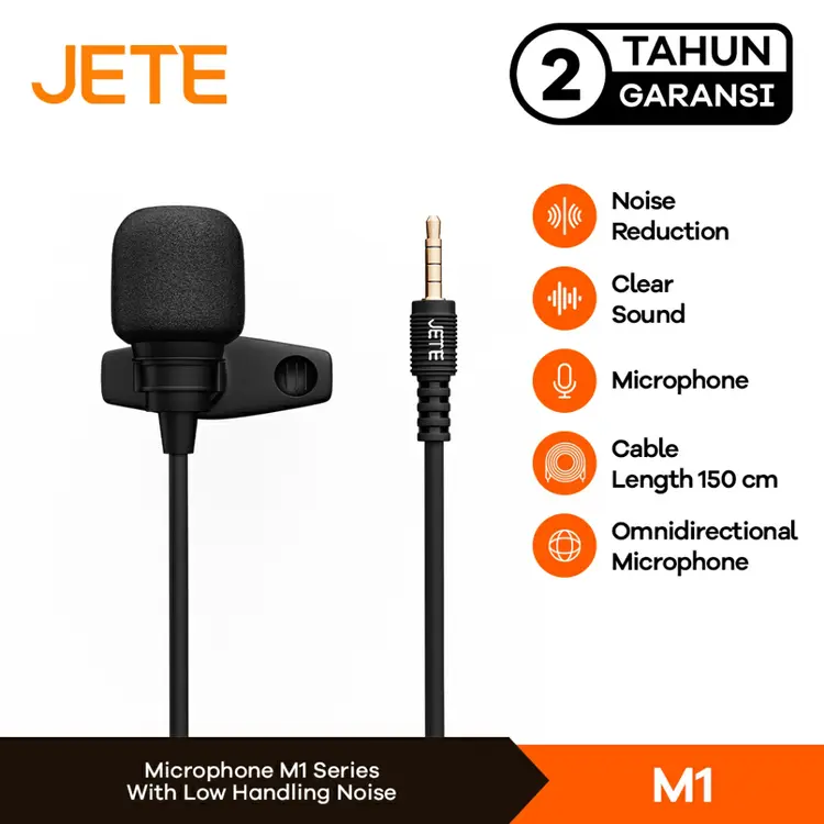 JETE Microphone M1 Mic Clip On Kabel 3.5mm Jack Audio Mikrofon HP Konten Vlog