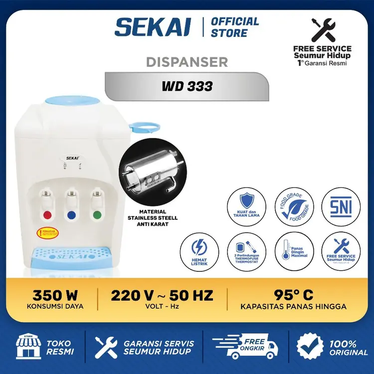 SEKAI Dispenser / Dispenser Galon Air Minum Normal Dingin Panas - WD 333