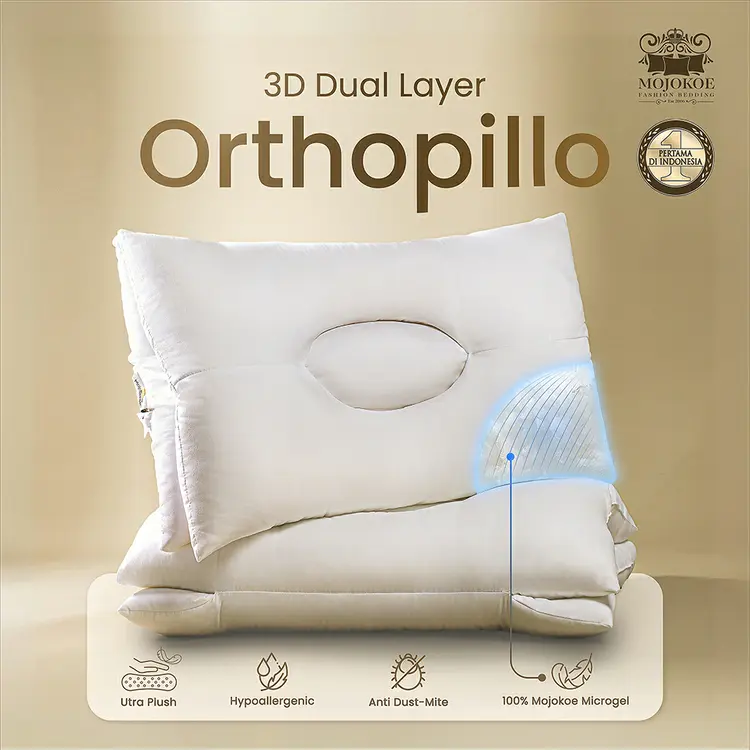 MOJOKOE OrthoPillo 3D Dual Layer | 100% Premium Microgel | Bantal Orthopedic Contour Pillow Micro fiber Bulu Angsa Sintetis