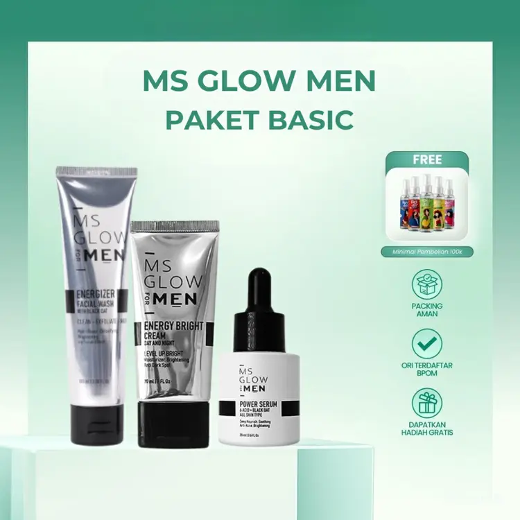 MS Glow For Men Paket Basic 3 in 1 Perawatan Kulit Pria Untuk Semua Jenis Kulit Produk Bpom Bisa Cod
