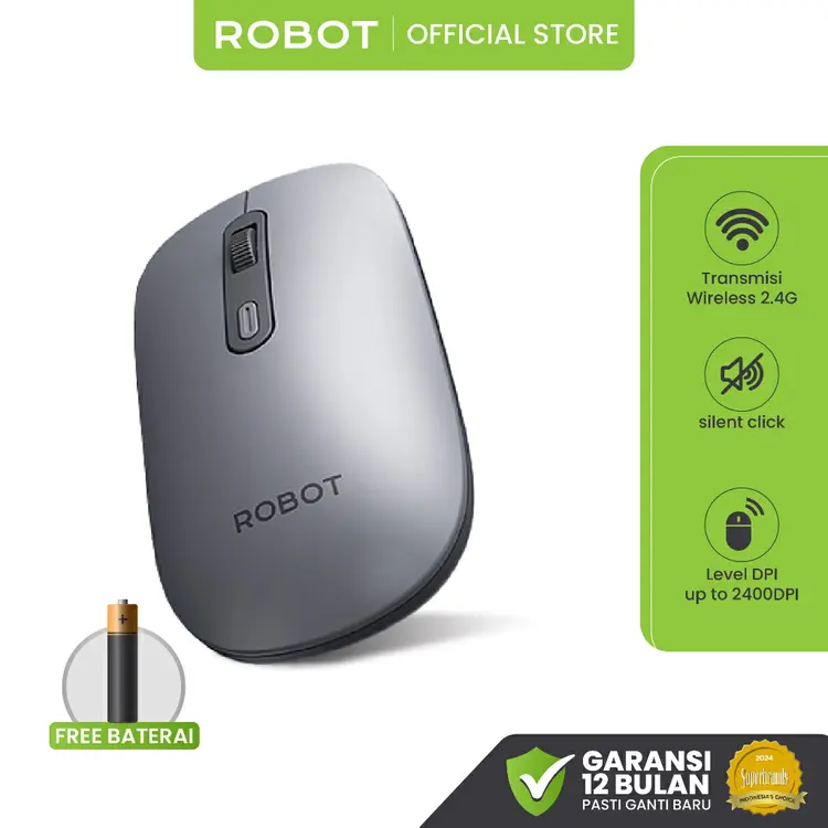 ROBOT Mouse Tanpa Kabel | Wireless Mouse Laptop M316 | Mouse Silent Click Ultra Thin Sangat Tipis Dengan 4 Level DPI Nano Receiver Original Garansi 1 Tahun