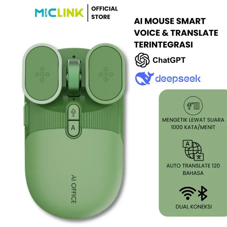 MICLINK M7 Mouse AI Ketik dan Terjemah Suara Wireless Bluetooth Rechargeable Garansi Resmi 1 Tahun